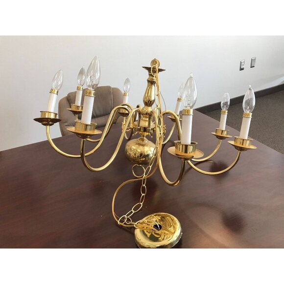 Vintage 1972 Chandelier Solid Brass Gold Ceiling Light Fixture 6 Lights - Picture 4 of 10